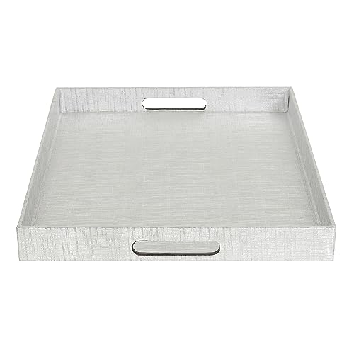 Home Basics Elegant Serving Tray with Handles (Silver), 13.75" x 18.75" x 1.65"