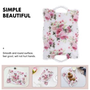 Cabilock Square Food Tray with Handle Floral Pattern Fruit Plate Snack Dessert Tray Pastry Plate Spill Proof Plastic Serving Tray Food Veggie Fruit Coffee Organizer Tray for Kitchen Bathroom Home