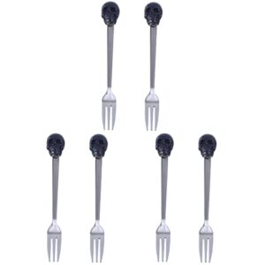 yarnow 6 pcs salad fruit fork three tine dessert forks fruit dessert forks metal tableware home use forks mixed fruit metal dessert forks kitchen gadget stainless steel food skull