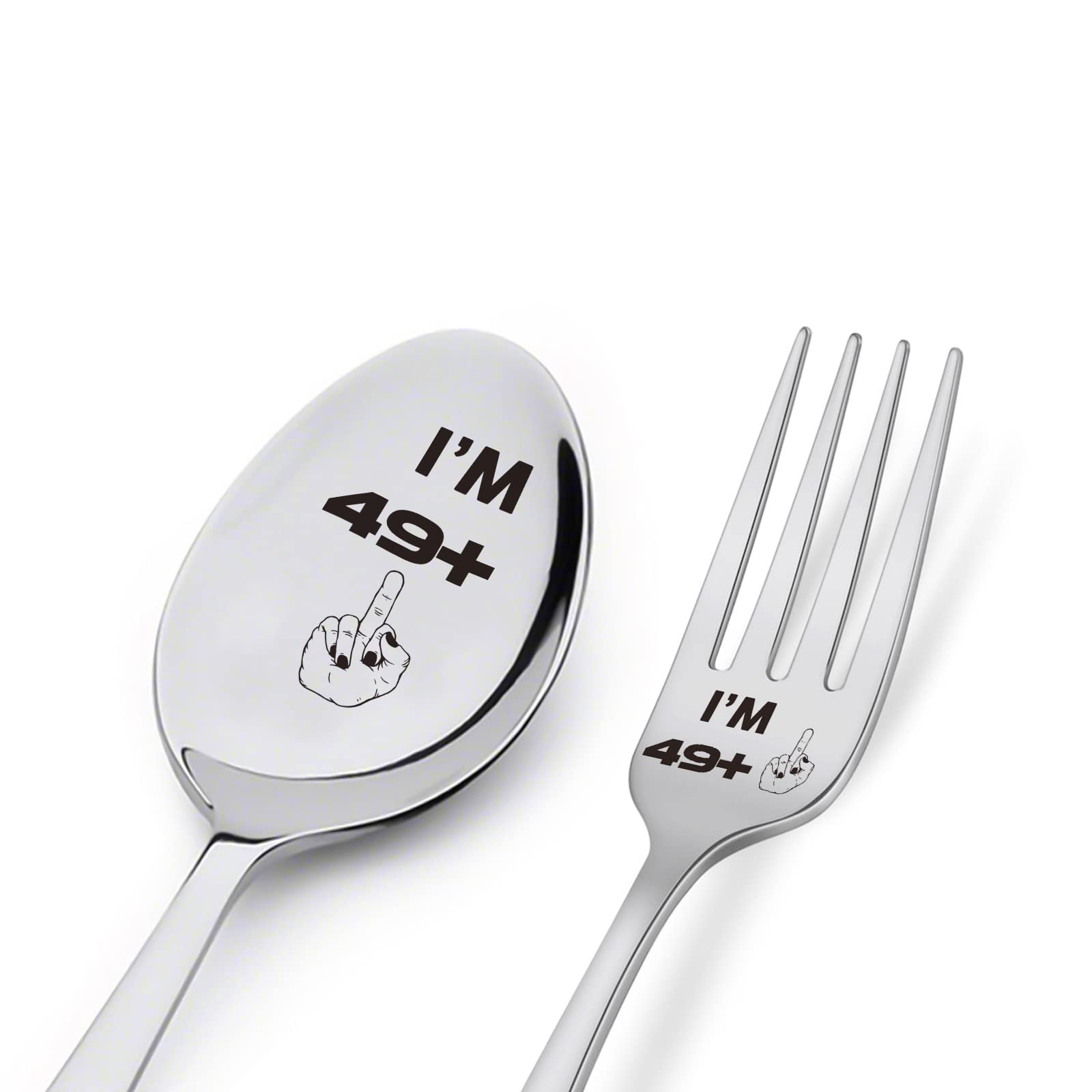 49 Plus Stainless Steel Spoon&Fork for Men Women, Funny Turning 50Years Old day Spoon&Fork Idea for Wife Friends Sister Coworker