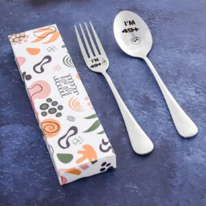 49 Plus Stainless Steel Spoon&Fork for Men Women, Funny Turning 50Years Old day Spoon&Fork Idea for Wife Friends Sister Coworker