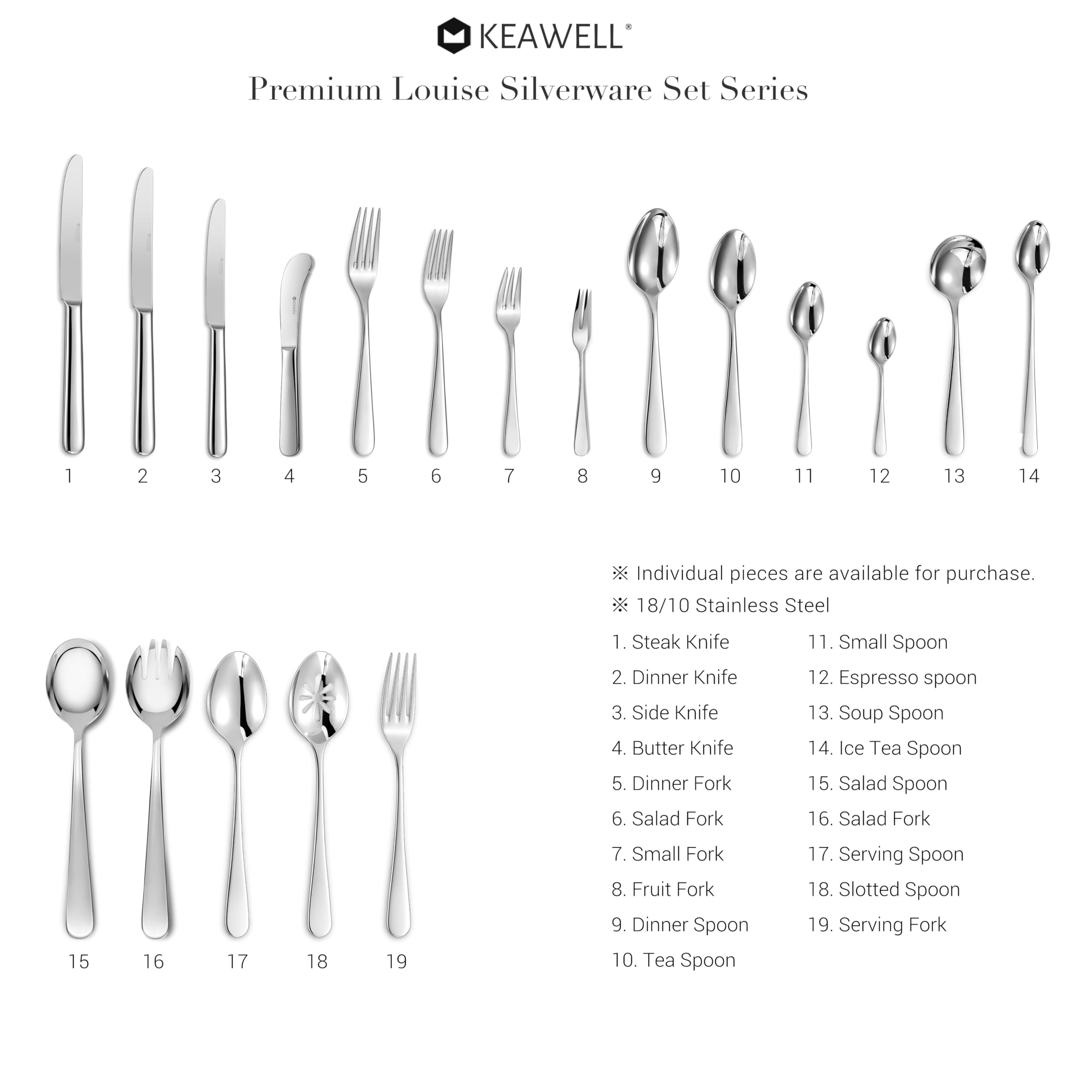 KEAWELL Premium 9.45" Louise Salad Servers, 18/10 Stainless Steel, Exceptional mirror finish, Dishwasher Safe (Salad Spoons)