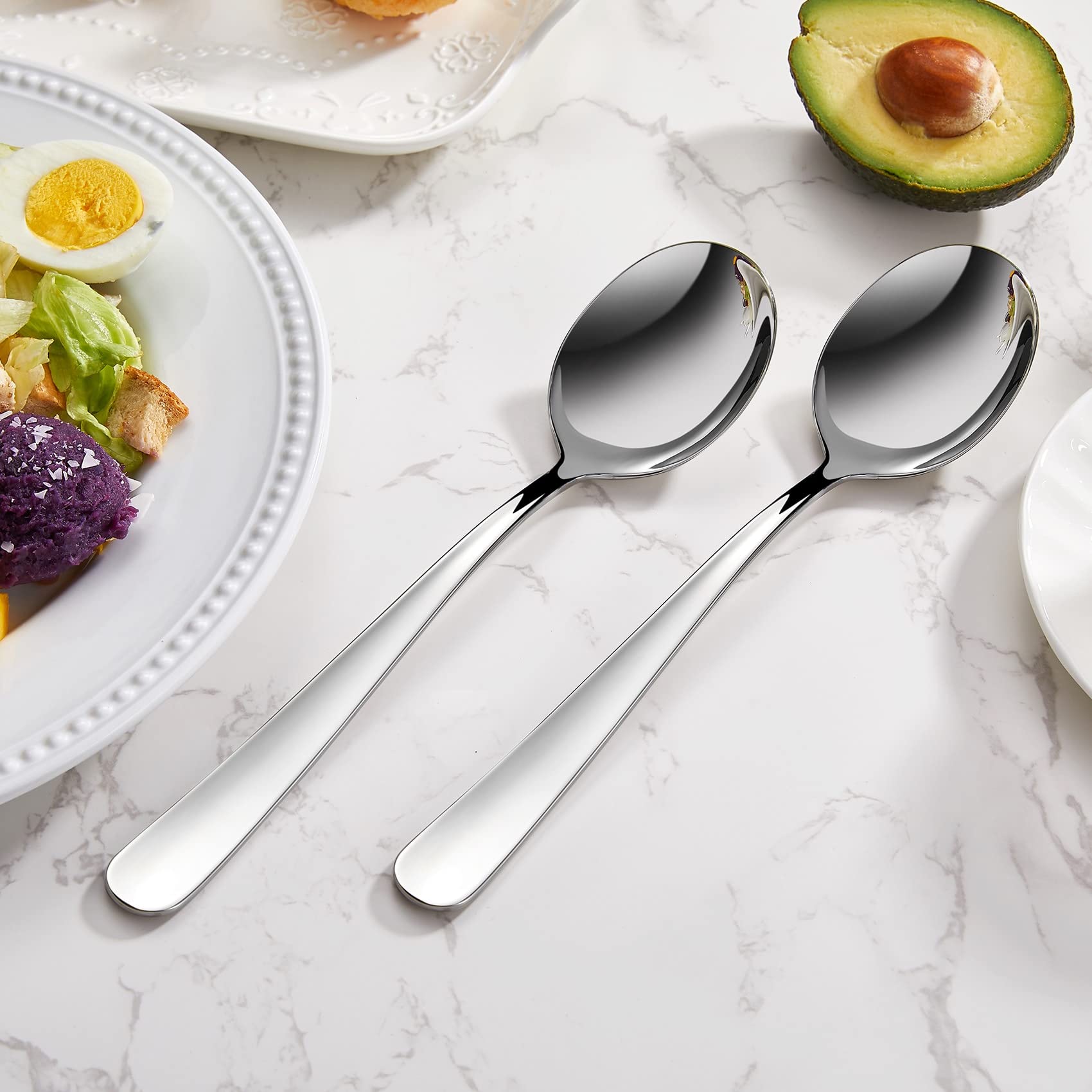 KEAWELL Premium 9.45" Louise Salad Servers, 18/10 Stainless Steel, Exceptional mirror finish, Dishwasher Safe (Salad Spoons)