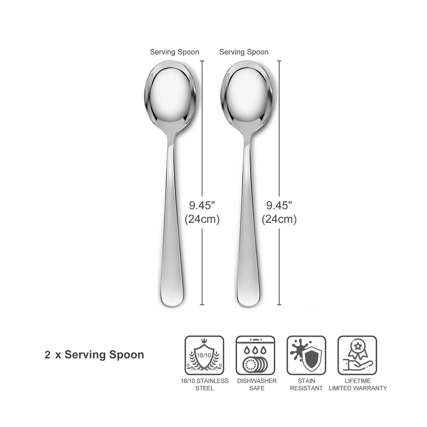 KEAWELL Premium 9.45" Louise Salad Servers, 18/10 Stainless Steel, Exceptional mirror finish, Dishwasher Safe (Salad Spoons)