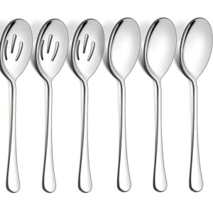 serving spoons set, oikejias 6 pack golden 8.7 inches buffet serving utensils 3 mirror polished serving spoons, 3 slotted spoons