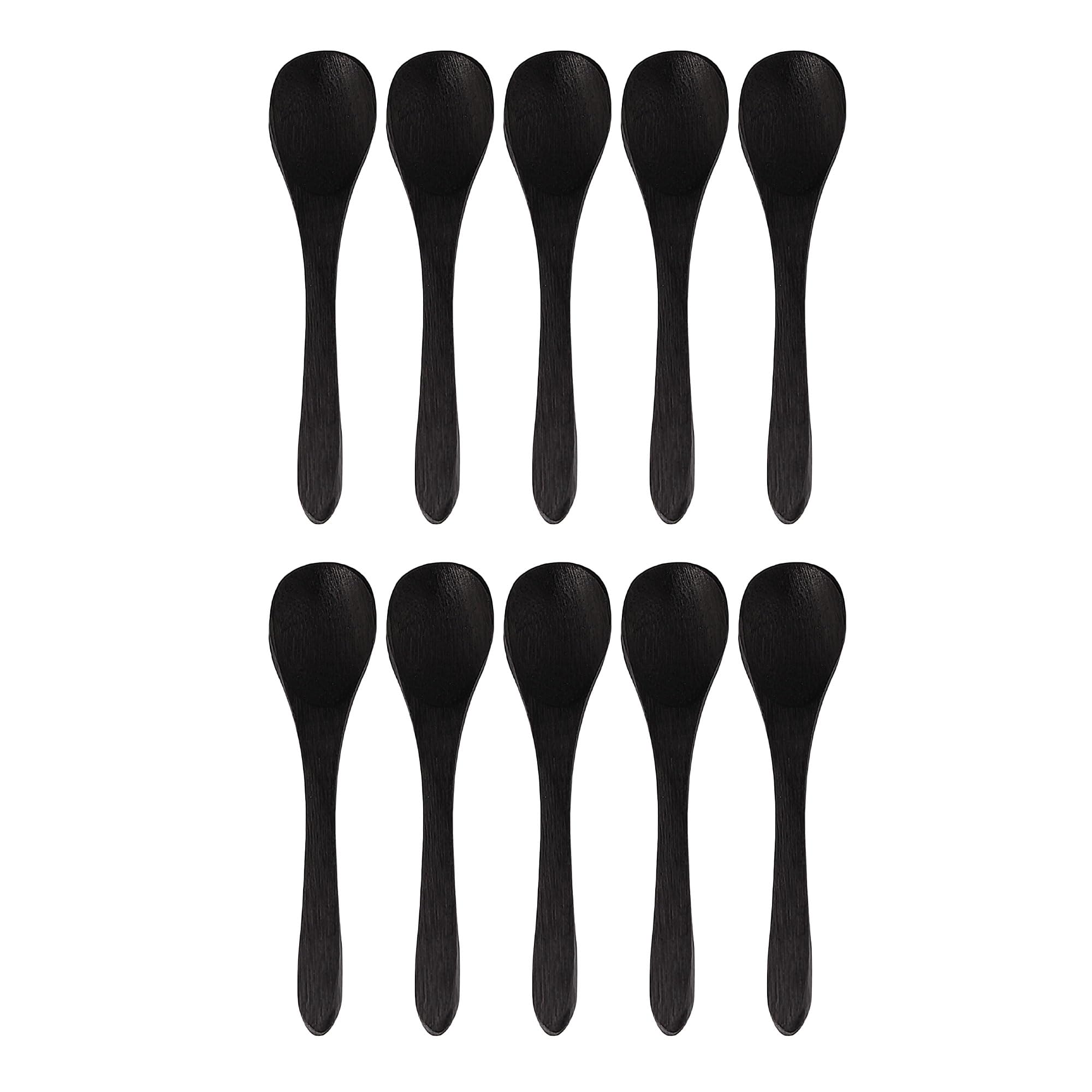 BambooMN Bamboo Black Serving Spoons, Mini Salt Spoon/Tiny Wooden ...