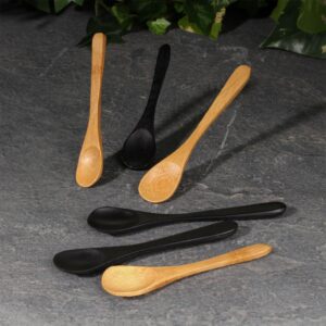 BambooMN Bamboo Black Serving Spoons, Mini Salt Spoon/Tiny Wooden Spoons for Spices, 10pcs Black Oval 3.5"