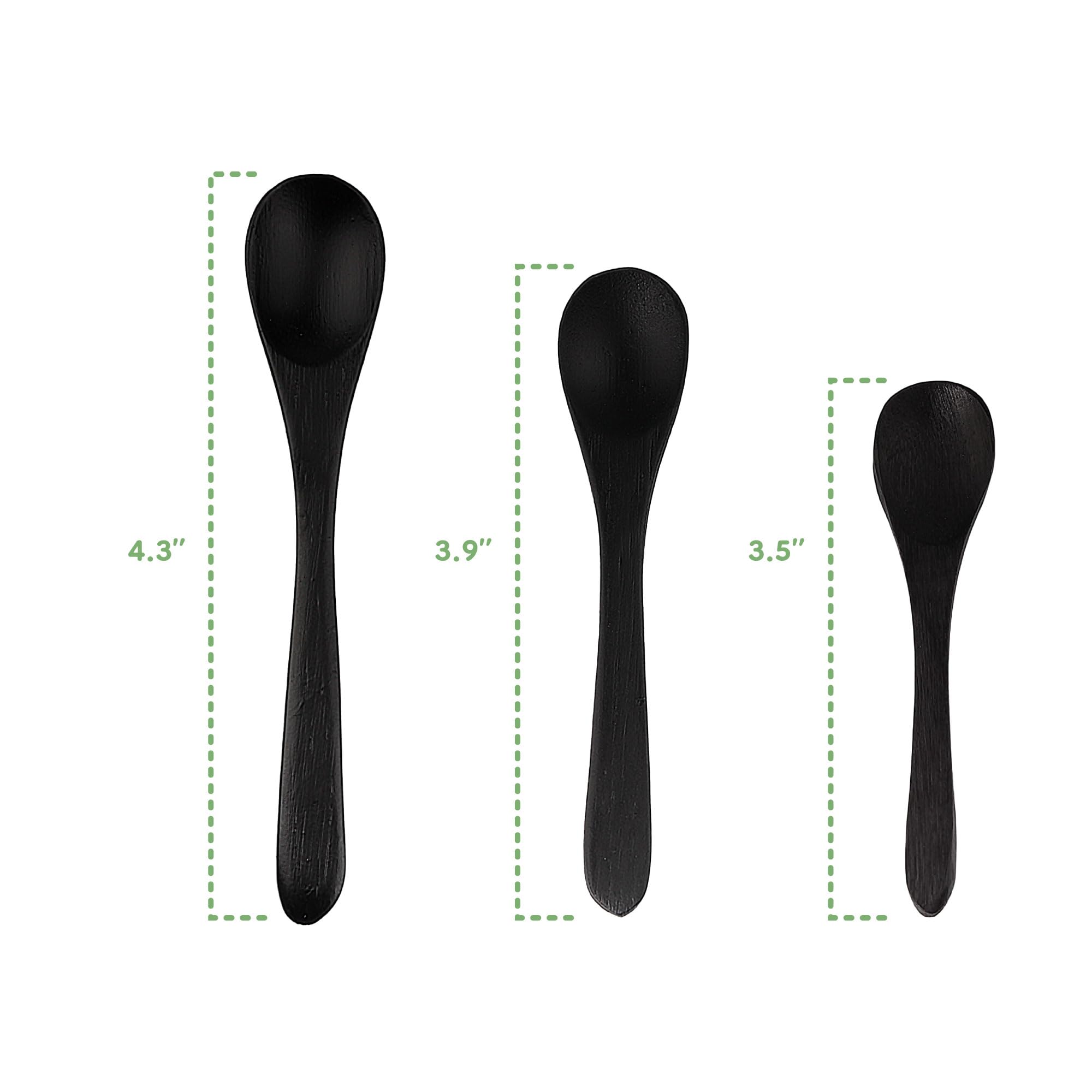 BambooMN Bamboo Black Serving Spoons, Mini Salt Spoon/Tiny Wooden Spoons for Spices, 10pcs Black Oval 3.5"