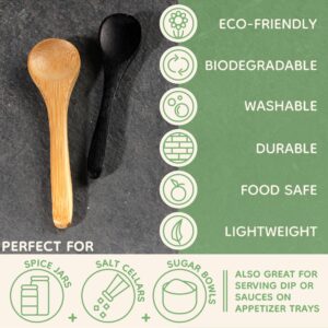 BambooMN Bamboo Black Serving Spoons, Mini Salt Spoon/Tiny Wooden Spoons for Spices, 10pcs Black Oval 3.5"