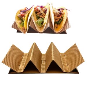disposable taco holder stand up serving rack-holds up to 3 tacos, made of cardboard safety&eco-friendly for family or company party,restaurant,outdoor,wedding,take-out (50, yellow)