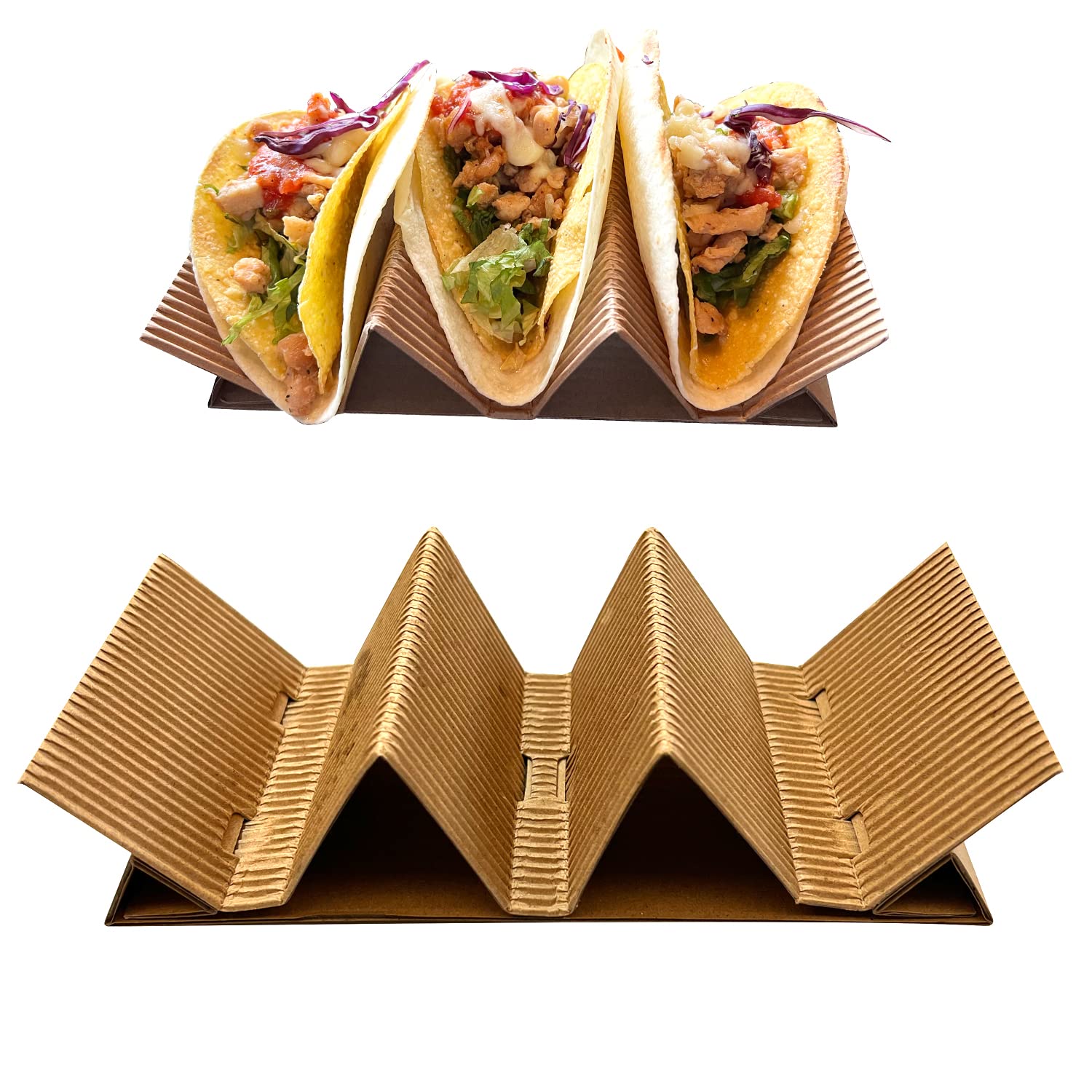 Disposable Taco Holder Stand Up Serving Rack-Holds Up to 3 Tacos, Made of Cardboard Safety&Eco-Friendly for Family or company Party,Restaurant,Outdoor,Wedding,take-out (50, Yellow)