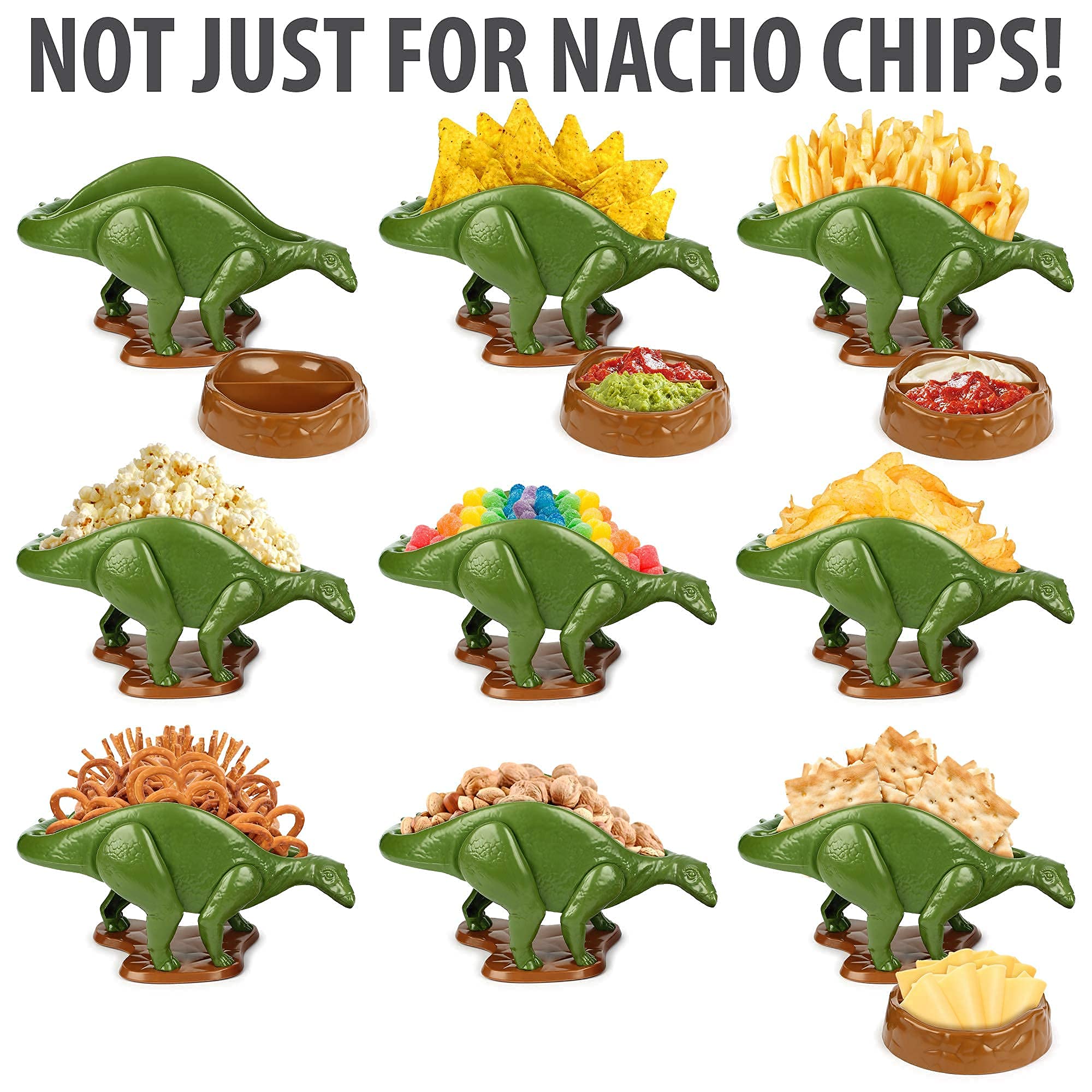 Tacosaurus Rex Dinosaur Taco Holder and Nachosaurus Nacho and Snack Dish Set