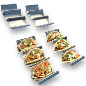 taco holders set of 4 - premium large taco shells plates holds up to 3 or 2 tacos each, stainless steel very hard and sturdy, dishwasher & oven safe