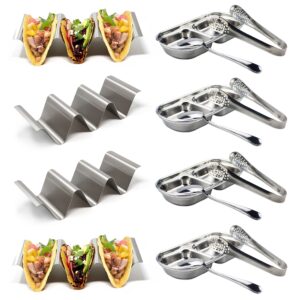 taco holders 4 packs, stainless steel taco racks with handles by encoli, toco stand hold up to 3 taco, oven grill dishwasher safe