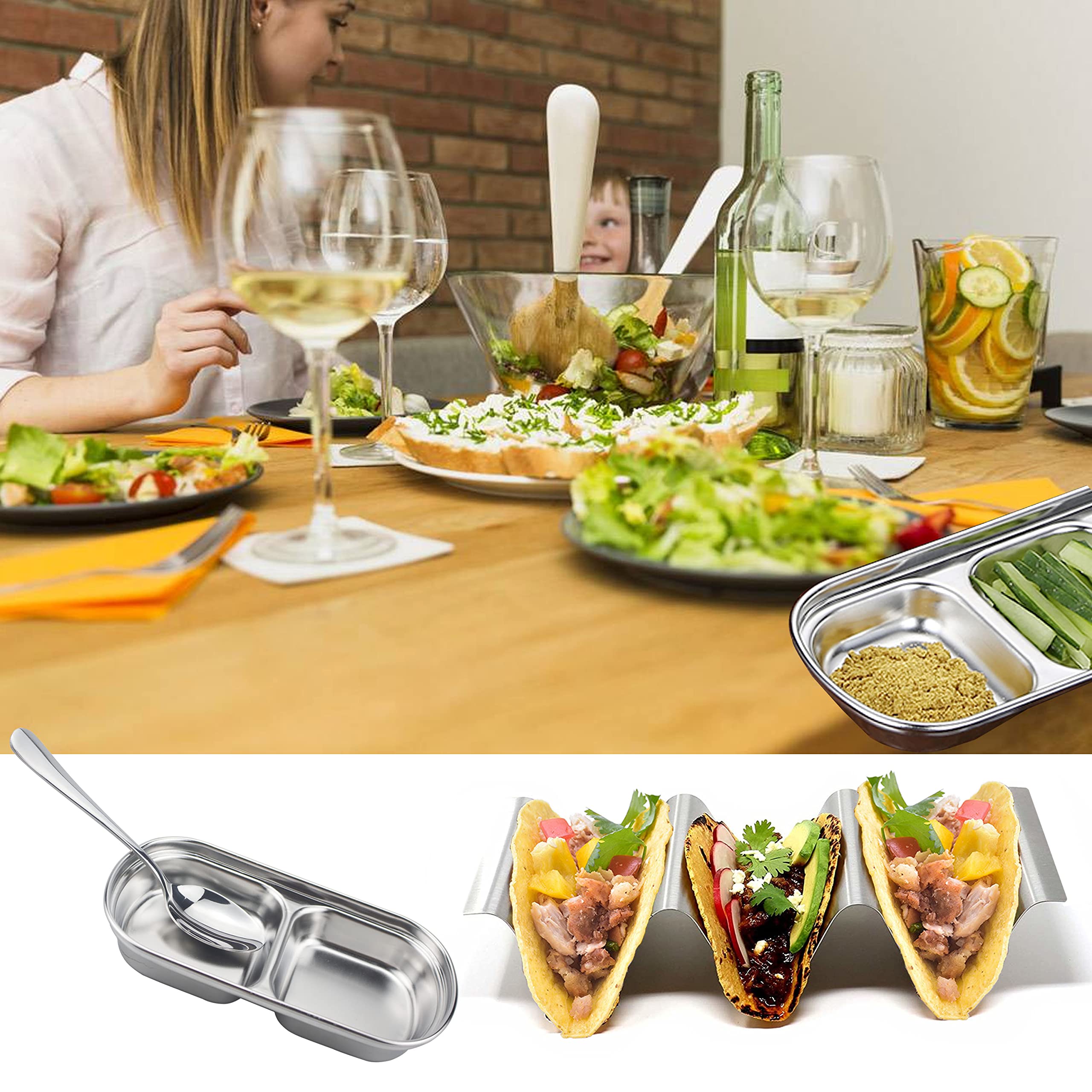 Taco Holders 4 Packs, Stainless Steel Taco Racks With Handles by Encoli, Toco Stand Hold up to 3 taco, Oven Grill Dishwasher Safe