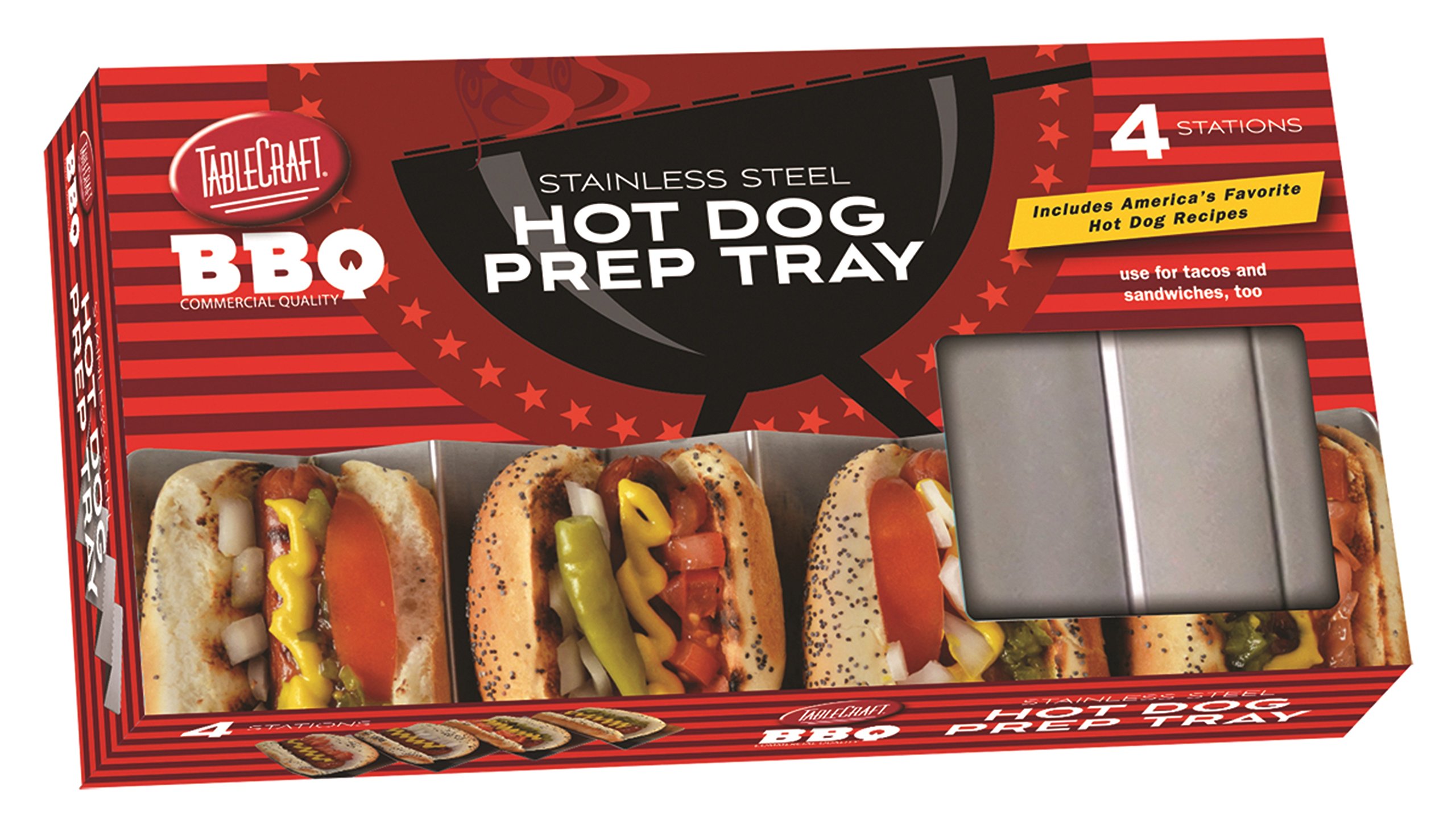 TableCraft BBQ Stainless Steel Hot Dog Prep Tray, Silver, Medium