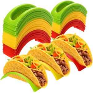 pagow 21pcs taco holder stands, hard plastic taco shell rack, non toxic bpa free taco stand for tortillas burritos ( 3 color: red, yellow, green )