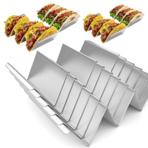 rhblme 6 pack taco holders, stainless steel taco tray with handle, stylish taco shell holders for 3 tacos, use as a taco rack to fill tacos with ease - safe for dishwasher, oven and grill