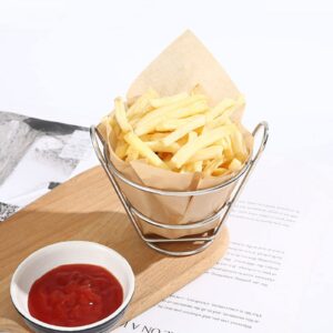 MIAO JIN 2Pcs French Fries Stand MIAO JIN 2Pcs French Fries Stand Cone Basket Fry Holder Metal Snack Fried Chicken Display Rack Wire Stands for Kitchen Restaurant Party Supplies (Silver)