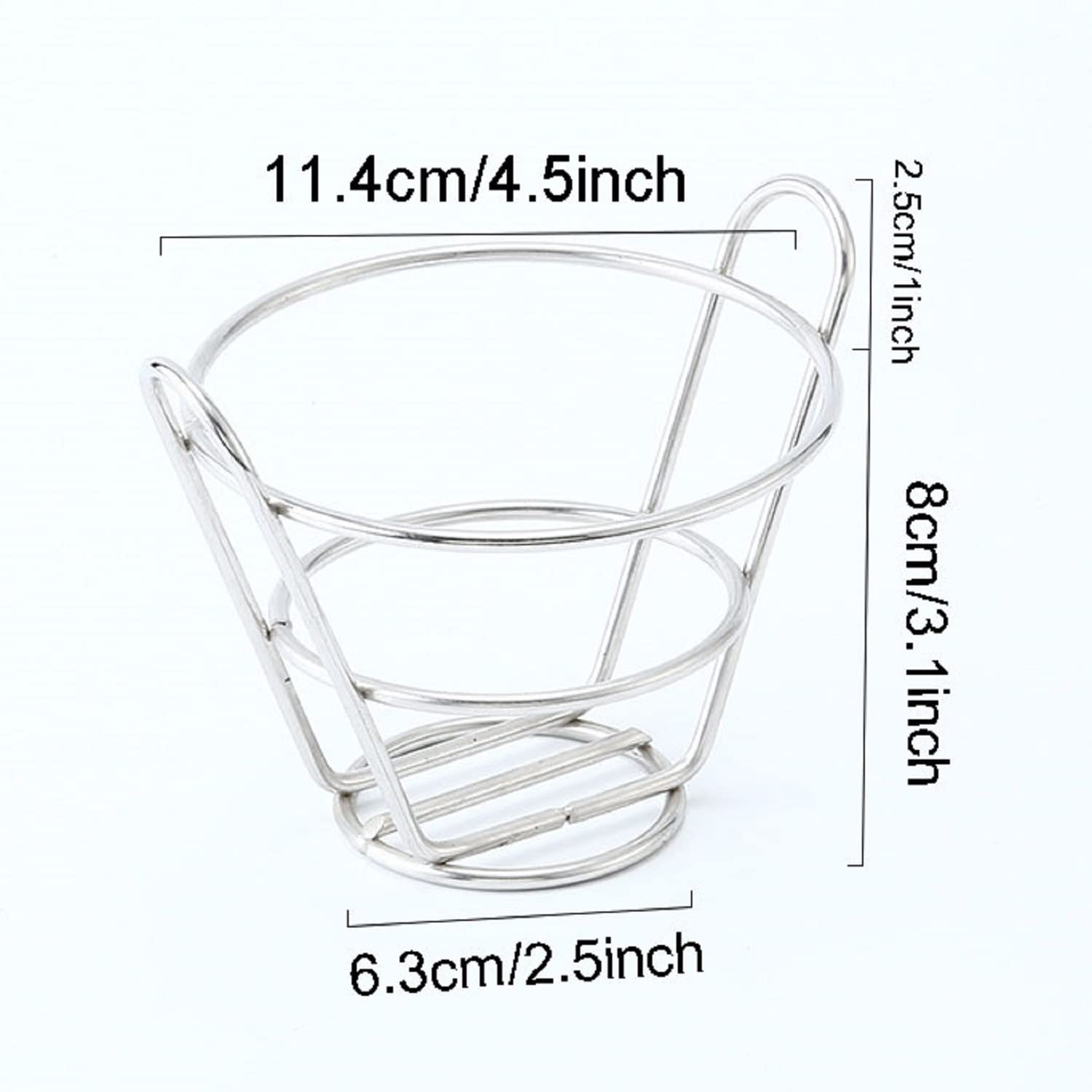 MIAO JIN 2Pcs French Fries Stand MIAO JIN 2Pcs French Fries Stand Cone Basket Fry Holder Metal Snack Fried Chicken Display Rack Wire Stands for Kitchen Restaurant Party Supplies (Silver)