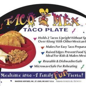 Smartwares TacoMex Taco Plate, Reusable, Made in USA, Round Preparation and Serving Plate, for Soft and Hard Shell Tacos, 10.75 inch Plastic, Uber Look and Quality, Microwave Safe, Set of 4, White