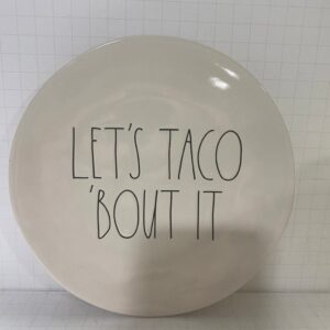 Rae Dunn TACOS Holder + LET'S TACO BOIT IT Plate set (1 Taco holder + 2 plates) Ceramic - Dishwasher and Microwave safe