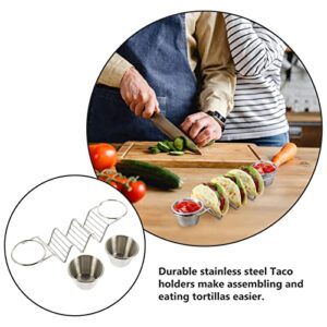 BESTonZON Taco Holder Stand with Salad Cups Stainless Steel Burritos Tortilla Cooling Stand Rack Taco Shell Holder Stand on Table Mexican Pancake Rack for Kitchen Restaurant