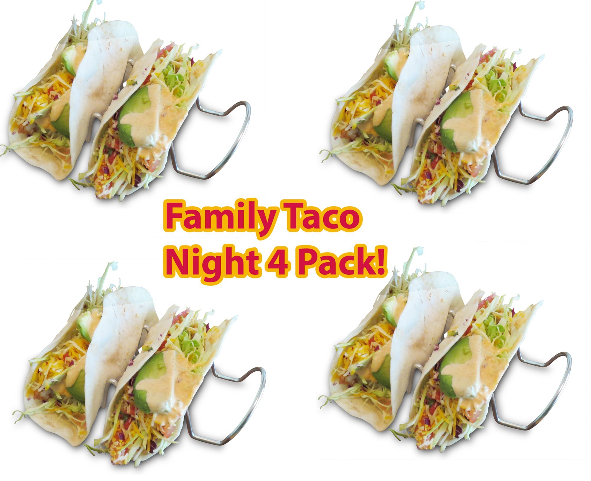 Taco Tuesday Taco Holders (4 PACK - 3 TACO HOLDER) Family Dinner ideas = Taco Time! Best Taco Holder Easy to Clean- Includes Taco Recipes -Holds Hard and Soft Taco Shell- Stand Up Taco Rack