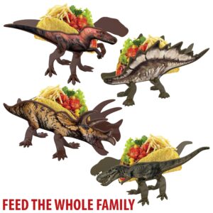 Funwares Dinosaur Taco Holders - TriceraTaco Ultimate Stand and Set of 4 Dinos that Fold Flat for Compact Storage