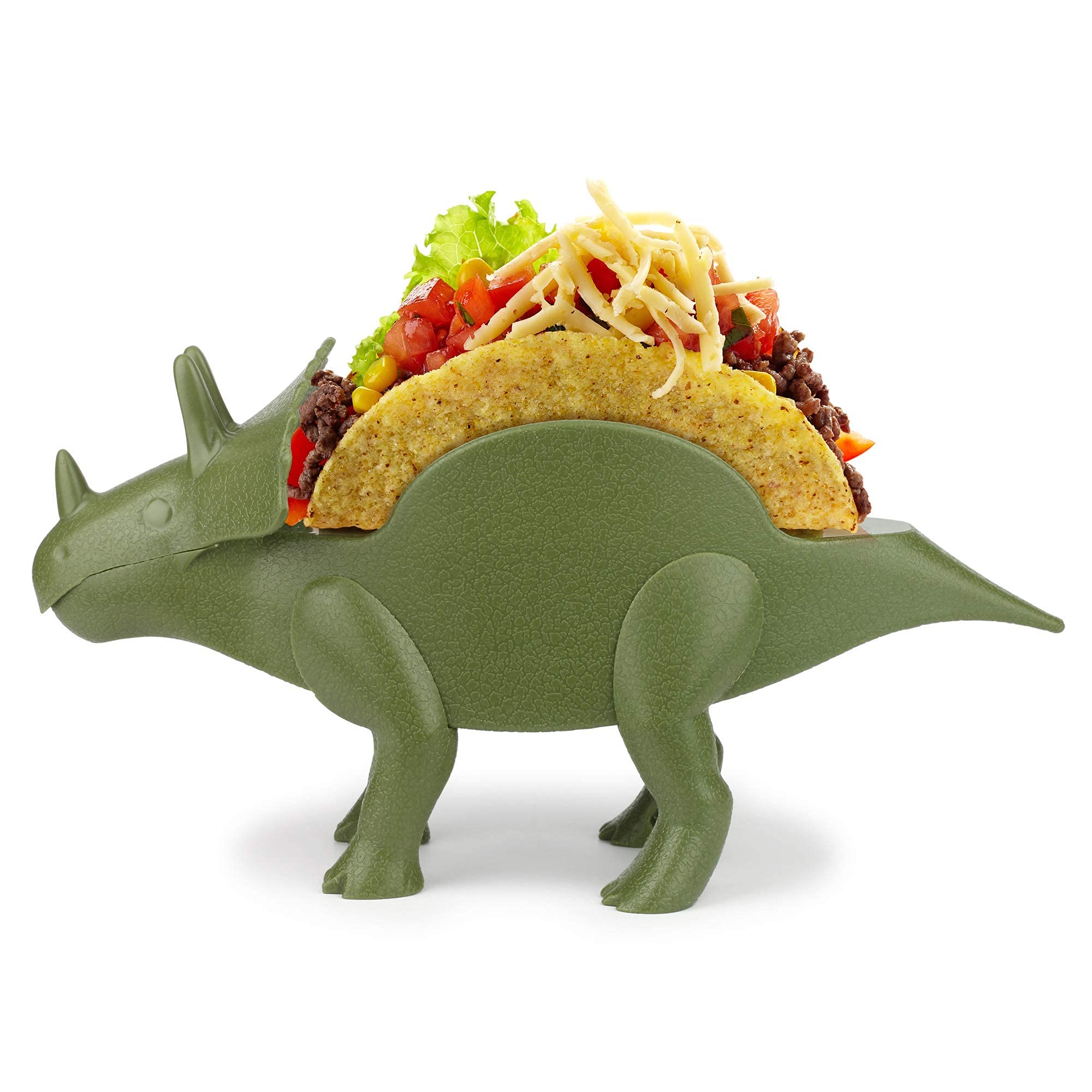 Funwares Dinosaur Taco Holders - TriceraTaco Ultimate Stand and Set of 4 Dinos that Fold Flat for Compact Storage