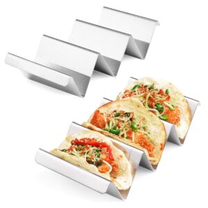 taco holders stainless steel set of 2 for taco tuesday taco night - sturdy, easy to clean & restaurant quality taco holder stand - taco stands for 3 tacos - holds large small hard soft shell - 2 packs