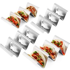 taco holders for grill-taco holders set of 4 - stainless steel taco holder for kids taco night - premium easy to use and clean taco stand for 3 soft hard shell tacos - perforated with dinosaur
