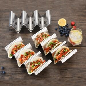 Taco Holders for Grill-Taco Holders Set of 4 - Stainless Steel Taco Holder for Kids Taco Night - Premium Easy To Use and Clean Taco Stand For 3 Soft Hard Shell Tacos - Perforated with Dinosaur