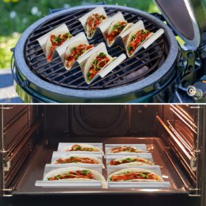 Taco Holders for Grill-Taco Holders Set of 4 - Stainless Steel Taco Holder for Kids Taco Night - Premium Easy To Use and Clean Taco Stand For 3 Soft Hard Shell Tacos - Perforated with Dinosaur