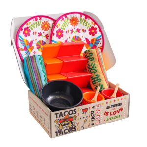 Taco Tuesday Box,The Taco kit table Set of 11 items for your Taco Tuesday,tortilla warmers, Taco Holders, Salsa Bowls, all you need to setup your taco night table for 2 persons in one Box