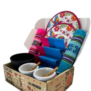 Taco Tuesday Box,The Taco kit table Set of 11 items for your Taco Tuesday,tortilla warmers, Taco Holders, Salsa Bowls, all you need to setup your taco night table for 2 persons in one Box