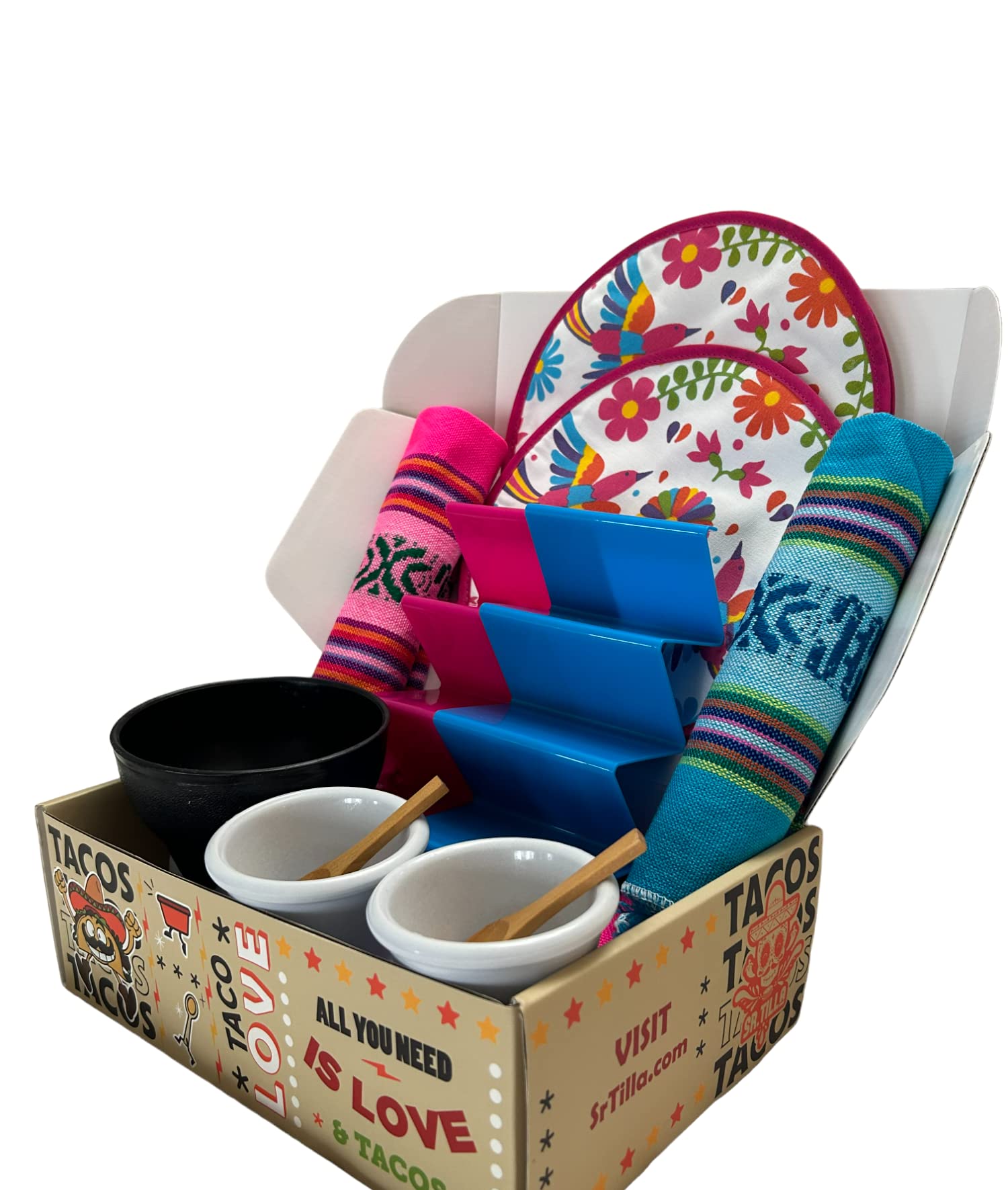 Taco Tuesday Box,The Taco kit table Set of 11 items for your Taco Tuesday,tortilla warmers, Taco Holders, Salsa Bowls, all you need to setup your taco night table for 2 persons in one Box