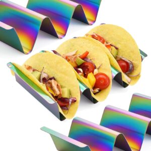 Taco Holders Set of 8-4 Pack Plain Stainless Steel 4 Pack Titanium Plated