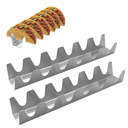 SIPLIV Stainless Steel Taco Holders Taco Stand Burrito Stand Space for 12 Hard or Soft Shell Tacos - 2 Pcs