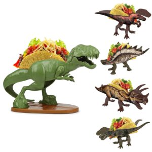 dinosaur taco holders - t-rex premium novelty taco stand and set of 4 dino flat fold stands