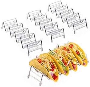 taco huyaco rack, taco holder, taco stand | holds up to 20 tacos - soft or hard shell | premium quality 304 stainless steel (8.5â€ long) | silicone feet | pack of 4