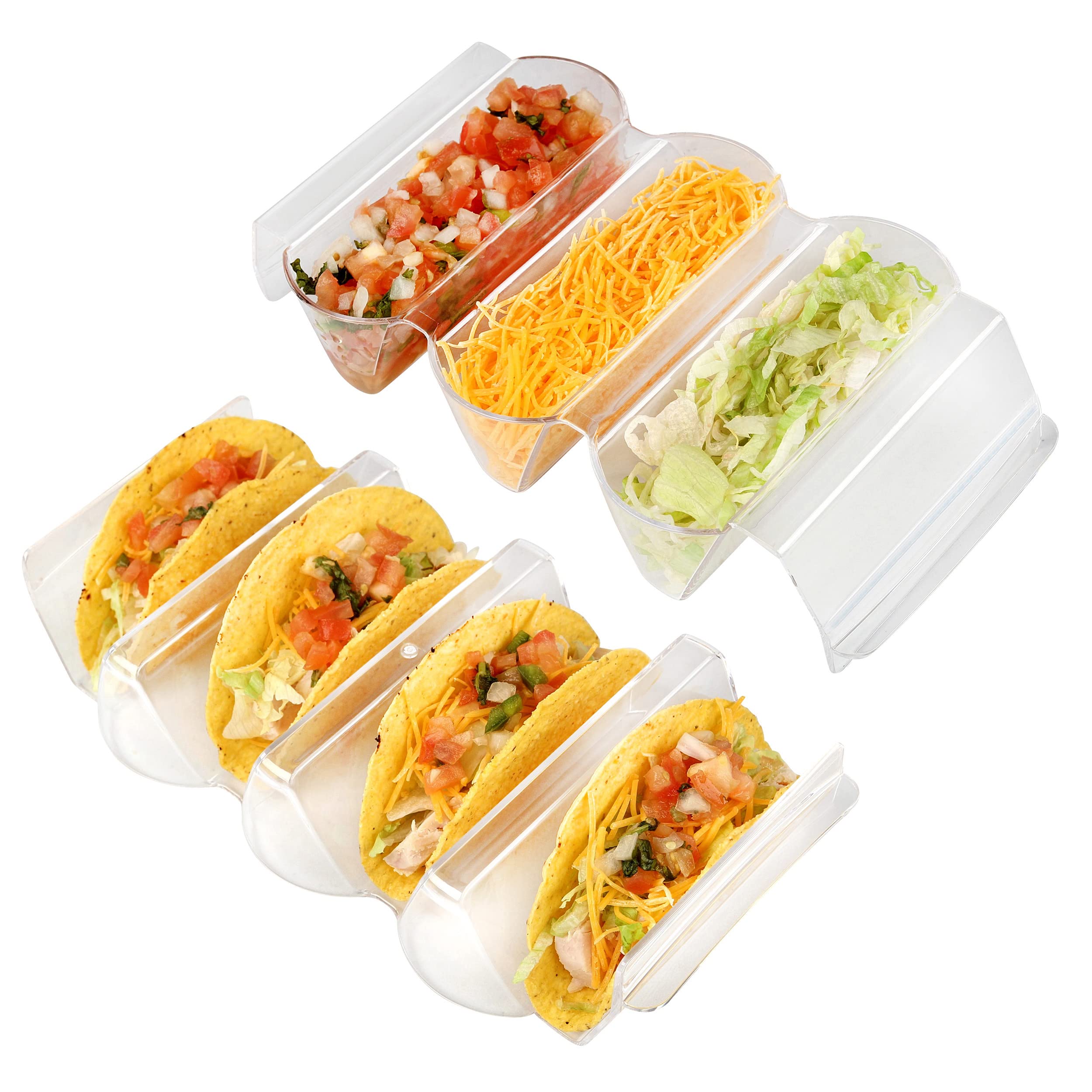 7Penn Taco Shells Holder Set of 4 - Toppings Tray to Taco Holder Stand Divided Serving Trays for Party and Dinner