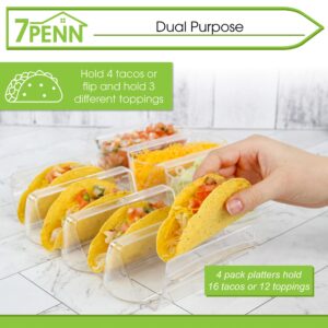 7Penn Taco Shells Holder Set of 4 - Toppings Tray to Taco Holder Stand Divided Serving Trays for Party and Dinner