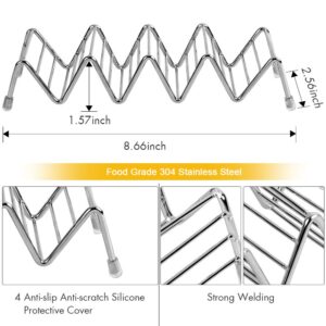 Taco Holders Stainless Steel Set Of 2 Holds Up To 8-10 Tacos, Anti-Slip Taco Shell Holders Stand Up Tray Holder Stand Dishwasher Safe With Silicone Protective Tips for Hard or Soft Shells