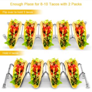 Taco Holders Stainless Steel Set Of 2 Holds Up To 8-10 Tacos, Anti-Slip Taco Shell Holders Stand Up Tray Holder Stand Dishwasher Safe With Silicone Protective Tips for Hard or Soft Shells