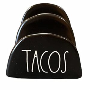 rae dunn ceramic black tacos holder taco night