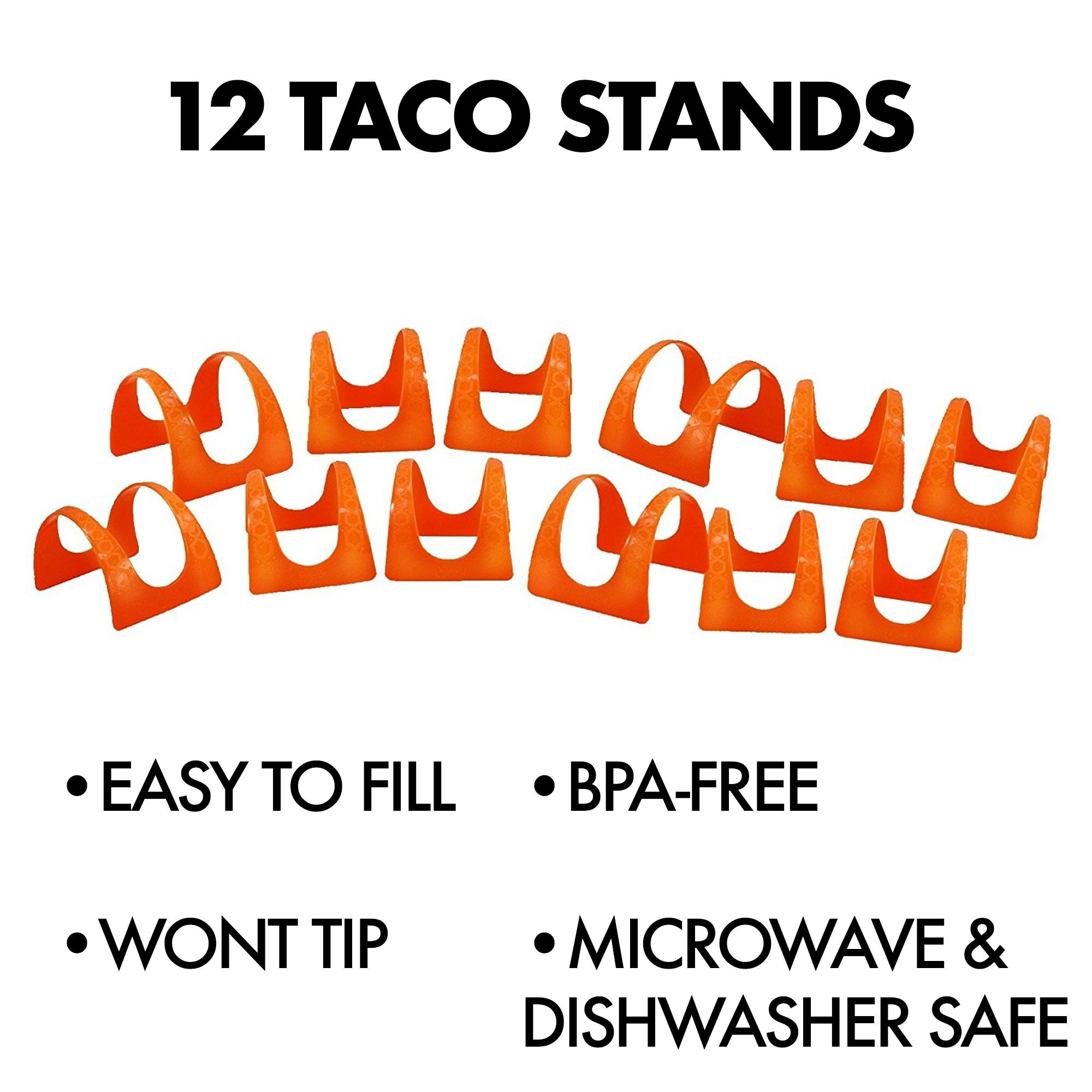 Taco Holder (12 pack)-Stand for Tacos, Soft & Hard Shells for Fill & Serve Without Mess, Plastic Server Set, Dishwasher Safe and Best for Kids, BBQ or a Party-Filling & Serving Rack, by Jokari