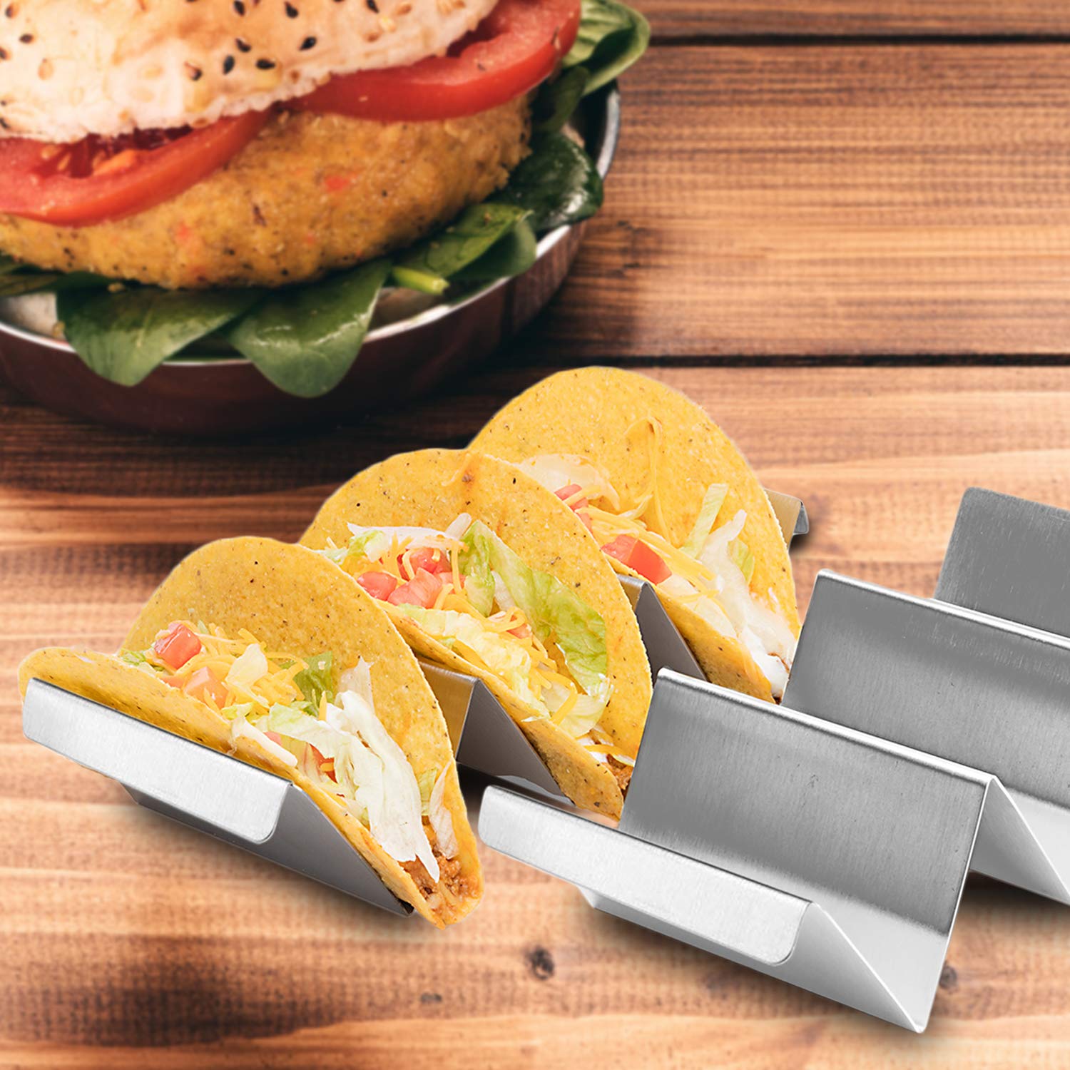 California Home Goods Taco Holders Stainless Steel Set of 4 - Taco Shell Holders - Taco Stainless Stand - Taco Baking Rack - Soft Taco Stand & Hard Taco Holder - Taco Shell Tray - Taco Tuesday Server