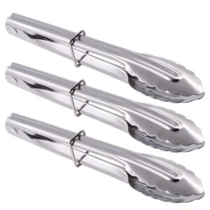 hinmay small stainless steel serving tongs 7-inch salad tongs, set of 3 (silver)
