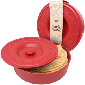 KSEV Tortilla Warmer Insulated Container with Lid (8.5" x 2.5"-Inch), BPA FREE Microwave & Dishwasher Safe Tortilla Holder Server Box For Tortilla, Flour Taco, Chapati, Flat Breads (1 Pack - Red)